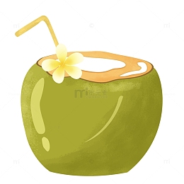 绿色清新夏季椰子汁小暑手绘素材