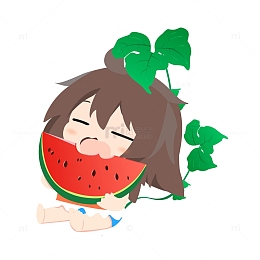 小暑大暑Q版插画人物西瓜手绘插画元素图