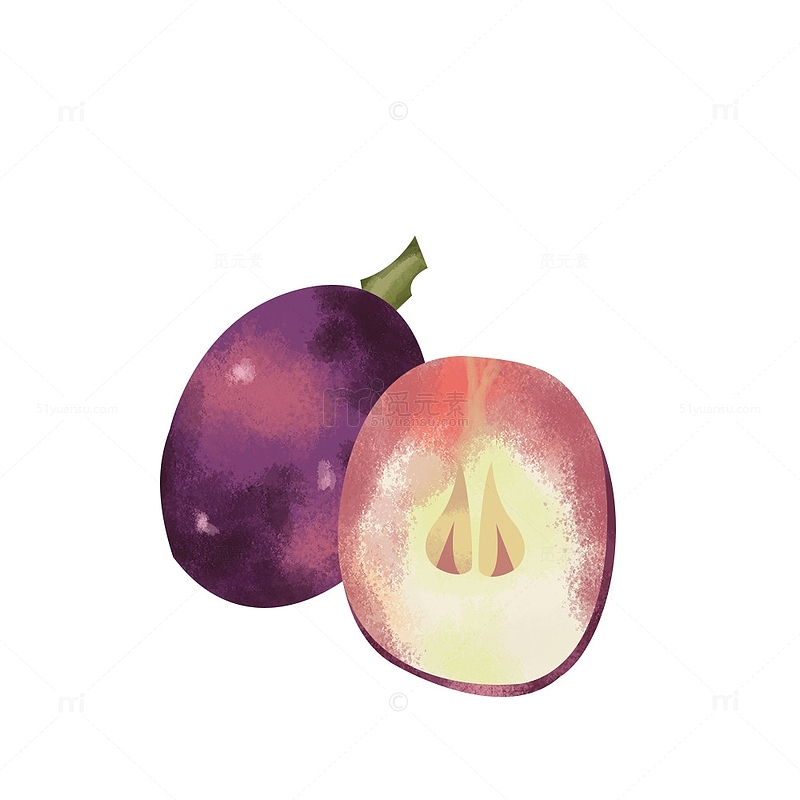 紫色葡萄粒水果夏天蔬果手绘素材