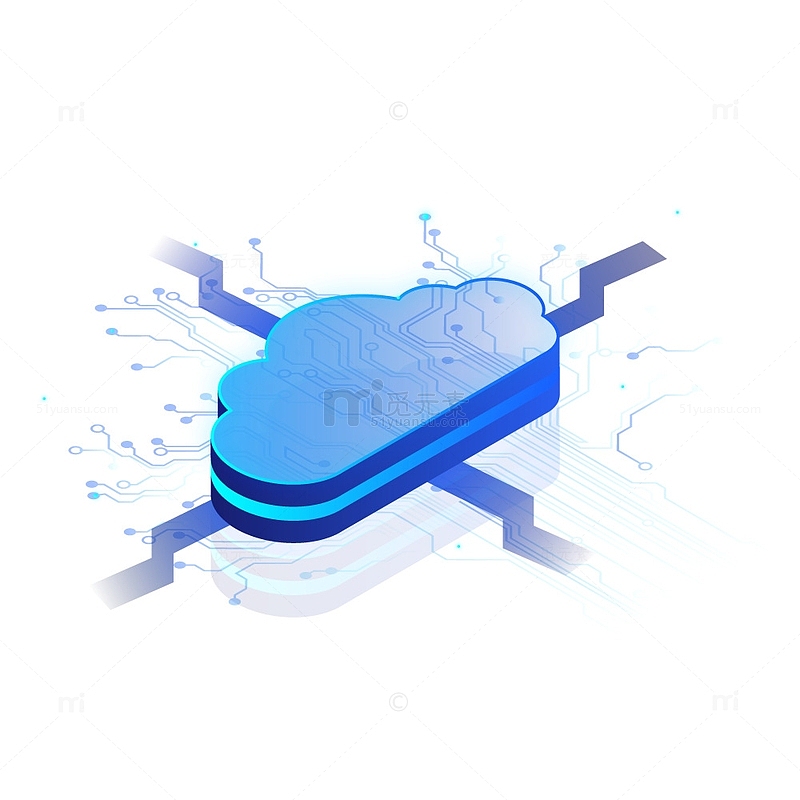 蓝色2.5D科技互联网云数据矢量插画