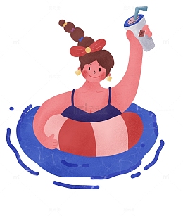 小清新卡通游泳夏季手绘人物