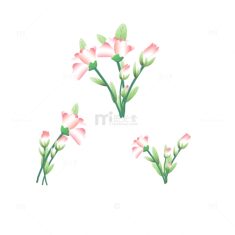 粉色绿色小清新手绘植物花朵花卉装饰元素