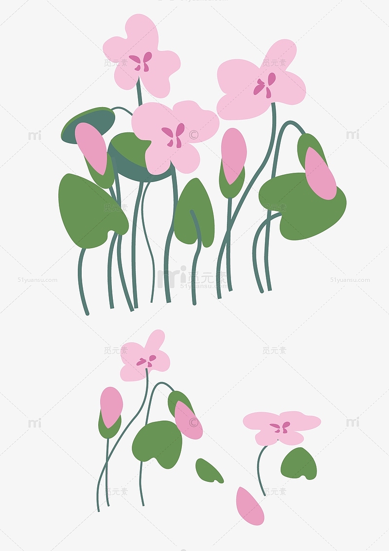 粉色绿叶小清新甜美花朵植物装饰插画元素