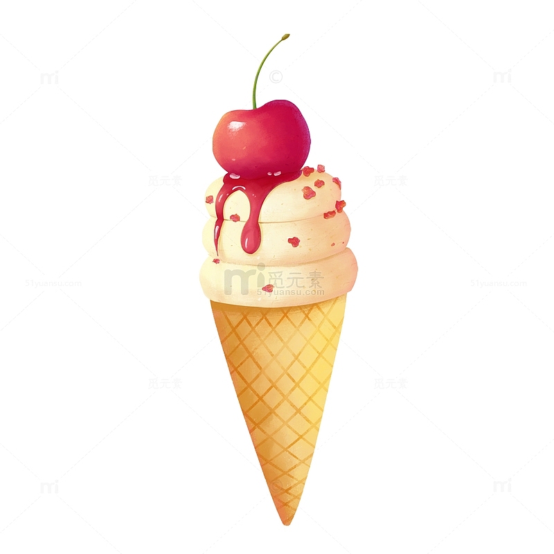 手绘樱桃冰淇淋插画元素