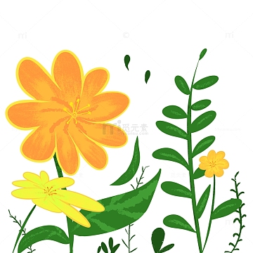 橘色小清新卡通手绘花花草草