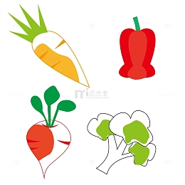 彩色简约蔬菜萝卜图标简笔线条素材