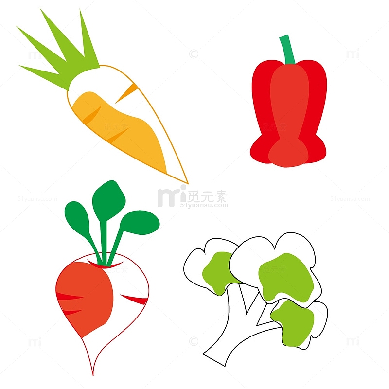 彩色简约蔬菜萝卜图标简笔线条素材