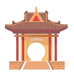 橙色国潮古代建筑凉亭中国风元素