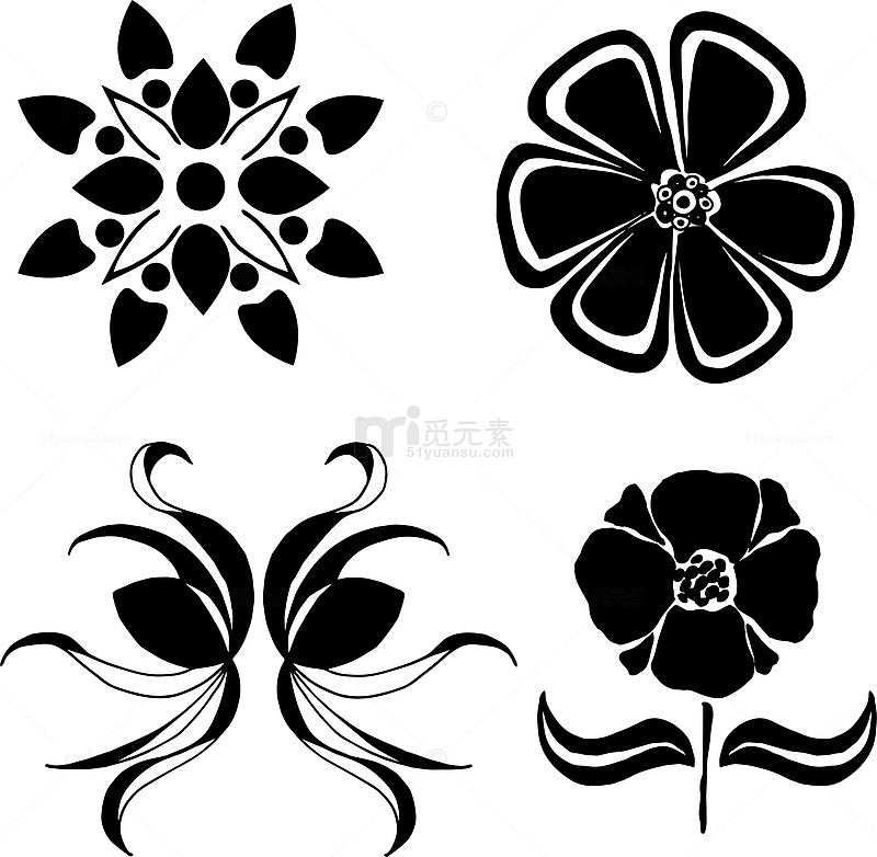 黑白创意装饰画花卉线稿