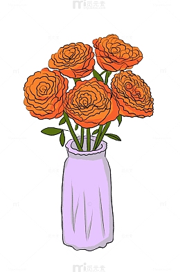 橙色花花瓶手绘摆件