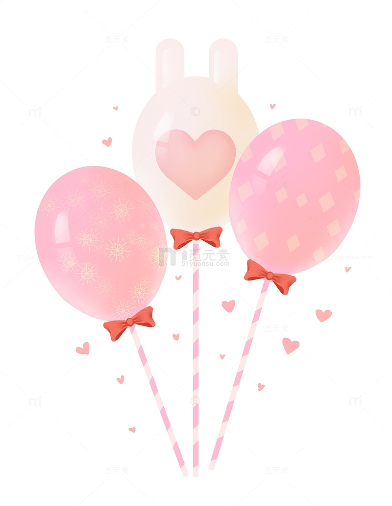 气球粉色女宝生日庆祝爱心粉白蝴蝶结甜美