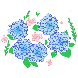 蓝色绣球花植物夏日手绘装饰