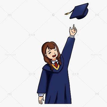 卡通学士服女学生抛帽子免抠元素