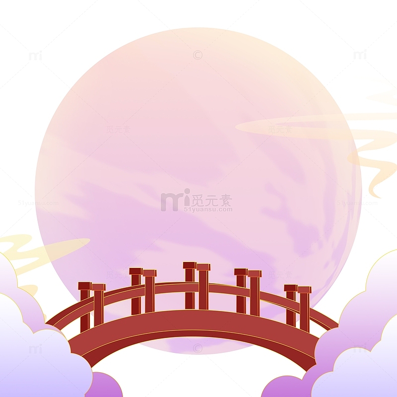 紫色浪漫中国风七夕节鹊桥手绘元素图