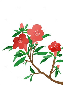 红色花卉手绘国潮杜鹃花