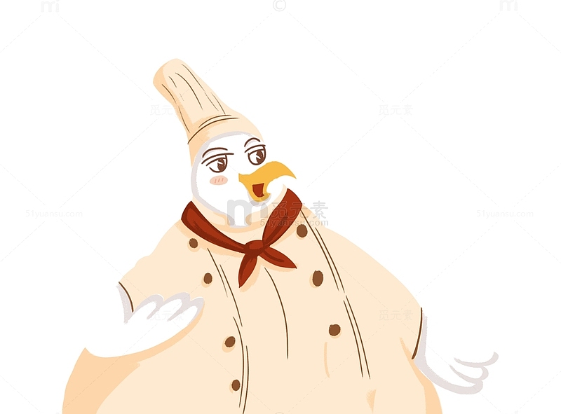 黄色文艺拟人化鸡厨师手绘图