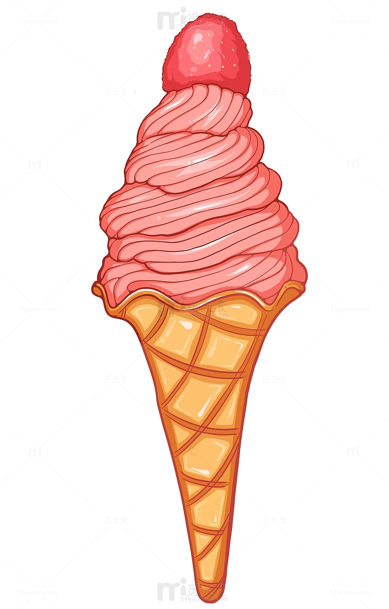 草莓冰淇淋甜筒雪糕小暑大暑夏天手绘元素