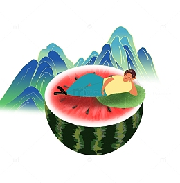 蓝绿色 手绘小暑插画元素
