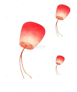 红色七夕情人节孔明灯手绘素材