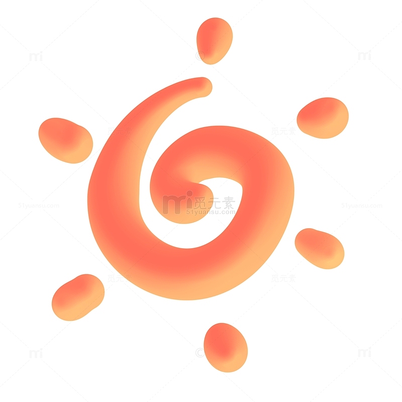夏天橙色3D太阳手绘涂鸦