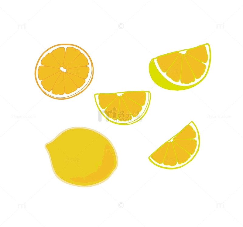 橘黄色小清新柠檬片手绘卡通水果装饰元素