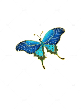 蓝绿荧光插画金箔蓝闪蝶国潮手绘图