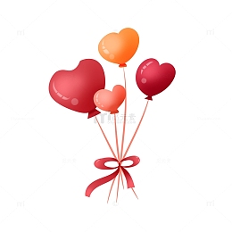 简约手绘七夕气球渐变红色绸带装饰元素