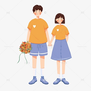牵手的情侣插画元素