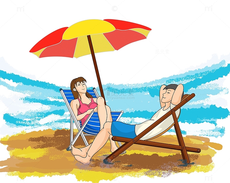 夏日夏天海边沙滩情侣泳装休闲卡通手绘