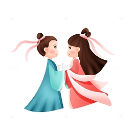 矢量手绘七夕牛郎织女卡通人物装饰元素