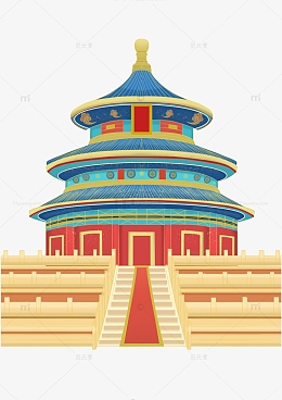 砖红色国潮风建筑楼阁手绘元素