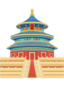 砖红色国潮风建筑楼阁手绘元素