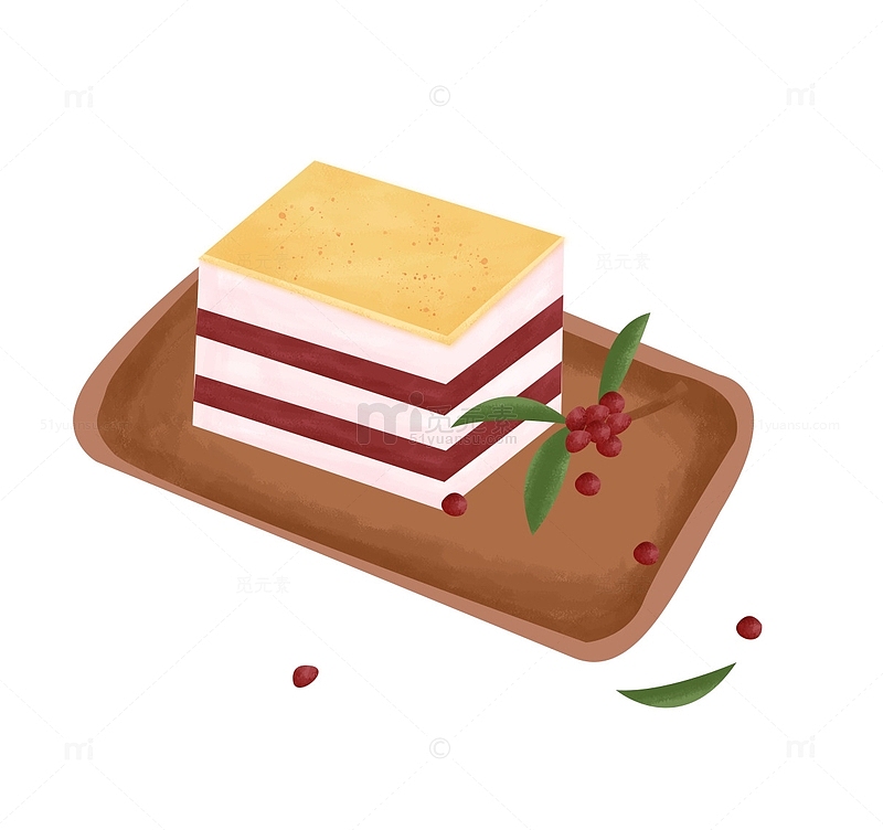 夏天红豆糕点蛋糕甜食手绘素材