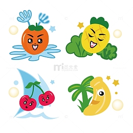矢量拟人卡通水果贴纸素材