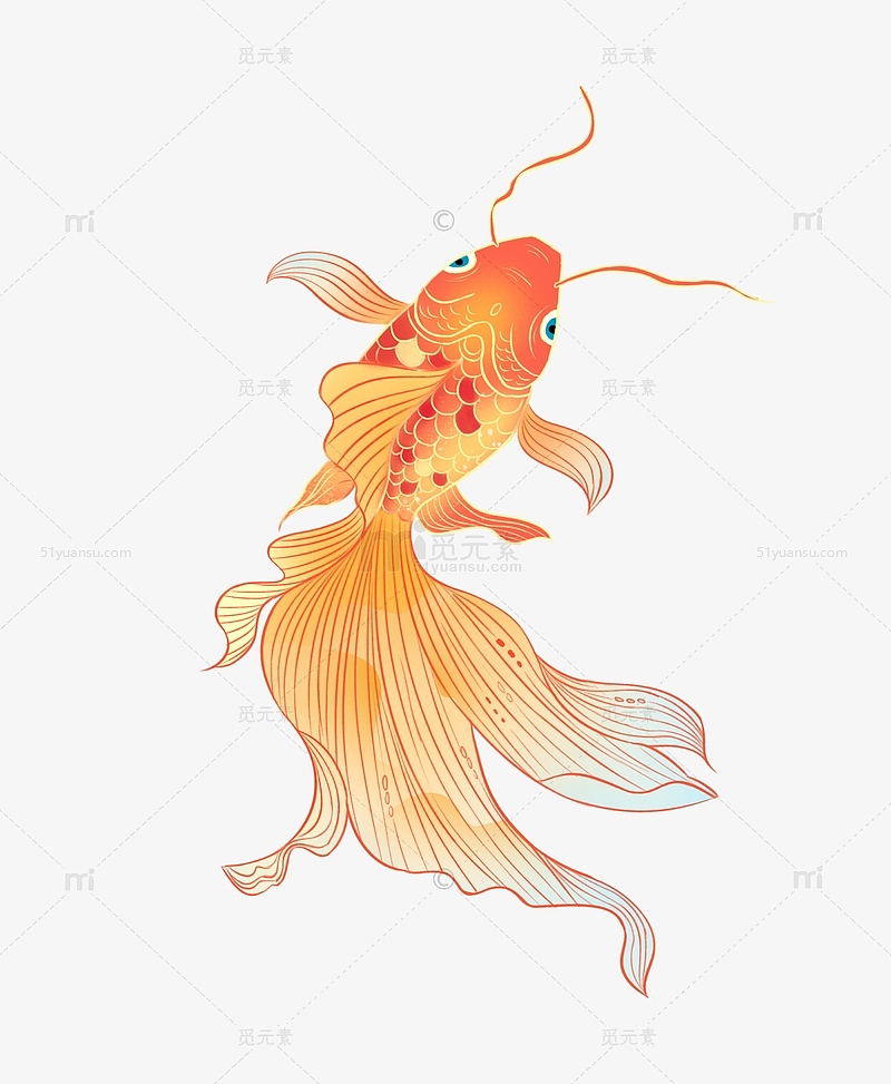 紅色國潮中國風錦鯉金魚大鯉魚手繪插畫元素