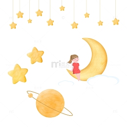 手绘星星月亮星球太阳月亮行星PSD