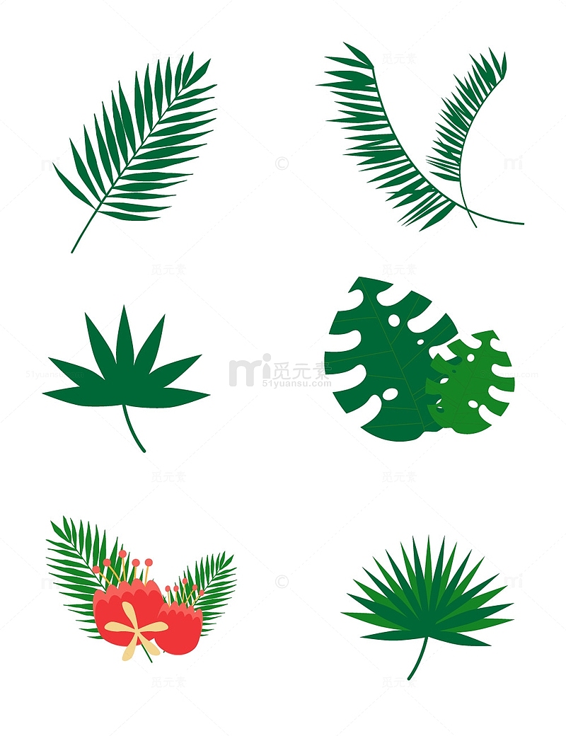 热带鲜花草丛绿色植物草堆装饰插画