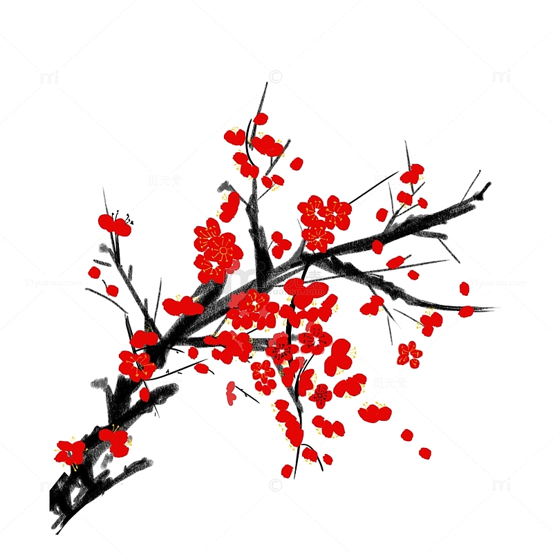 中国风水墨梅花花卉手绘元素