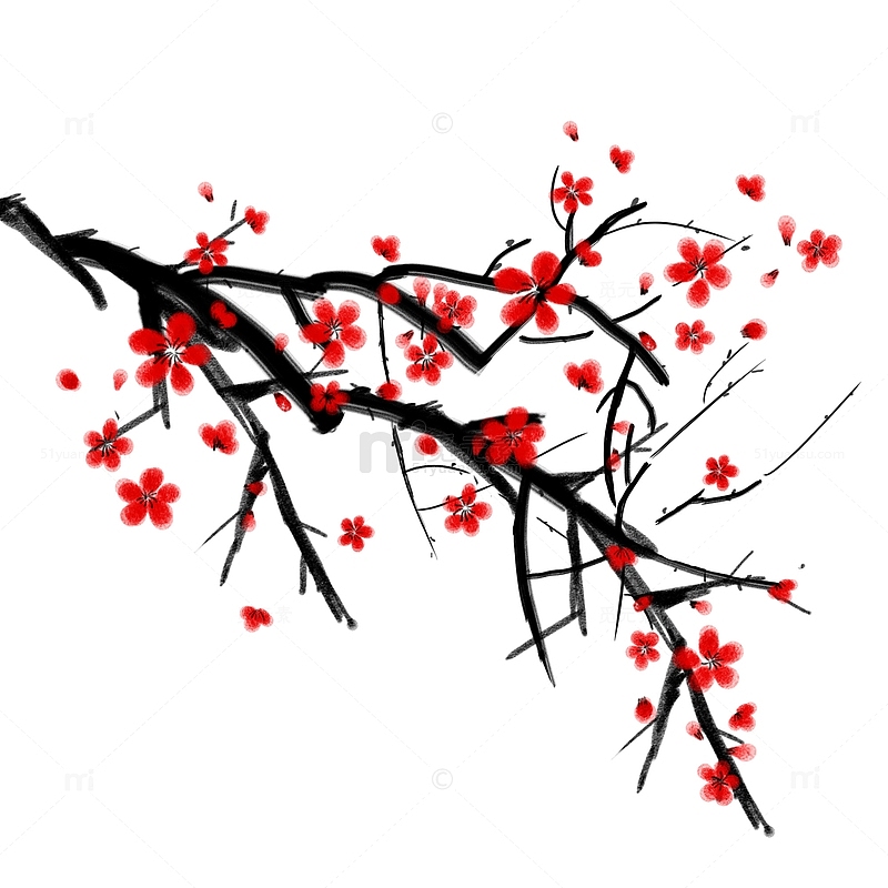 中国风水墨风梅花花卉手绘元素