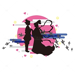 黑色剪影鹊桥汇七夕元素