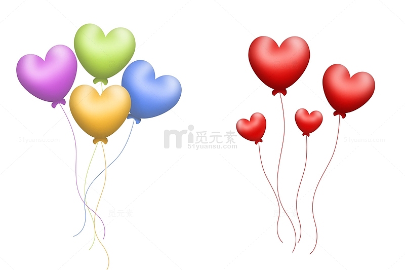 红色甜蜜浪漫彩色爱心气球漂浮装饰七夕元素