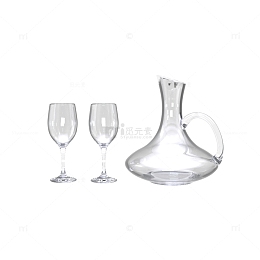 透明形象逼真的酒杯和醒酒器