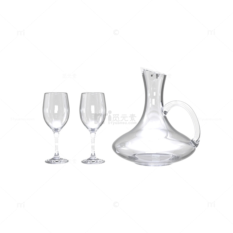 透明形象逼真的酒杯和醒酒器