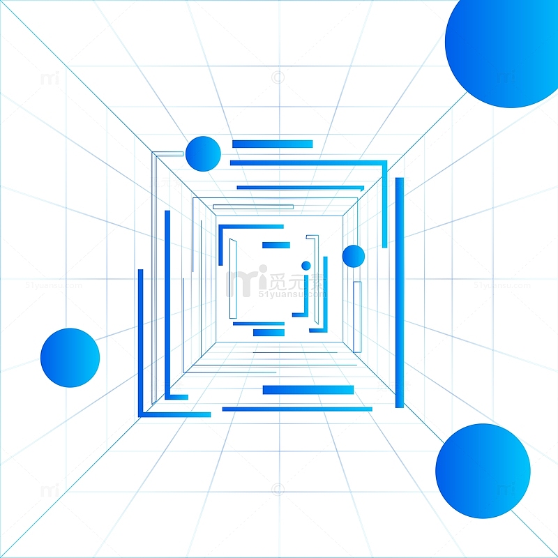 蓝色渐变透视网格科技隧道悬浮球矢量元素