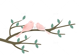 七夕情人节树枝小鸟简约素材