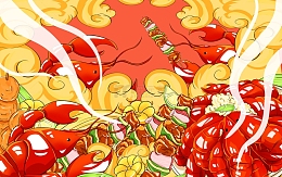 国潮风手绘小龙虾大暑标配龙虾烧烤手绘插画