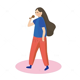 矢量手绘扁平风唱歌直播女孩