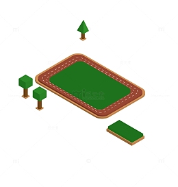 手绘卡通2.5d矢量田径运动场树