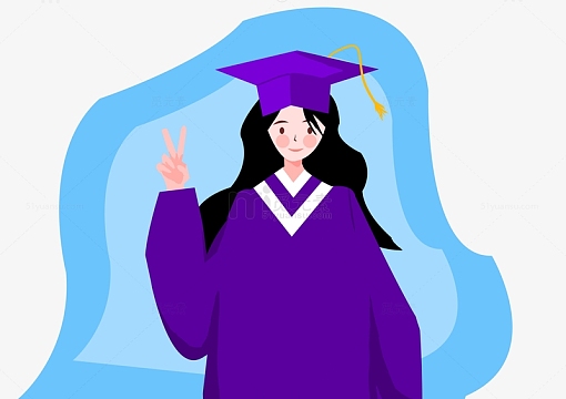 毕业季扁平插画大学生学士服元素组合