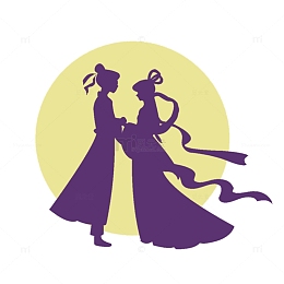 紫色浪漫节日七夕牛郎织女剪影手绘图